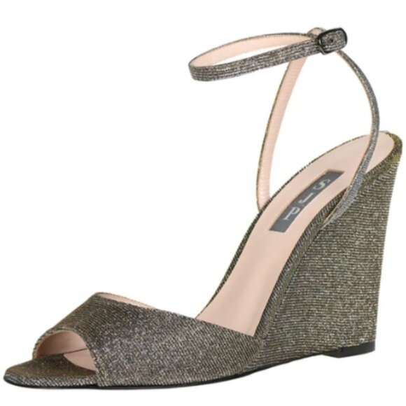 New SJP by Sarah Jessica Parker Boca Silver Glitter Wedge Sandal 8 US New In Box - Picture 3 of 3
